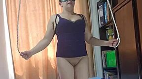 Halloween Latina slut wife films naked workout flashing big pussy