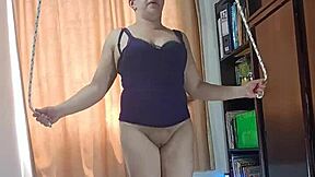 Halloween Latina slut wife films naked workout flashing big pussy