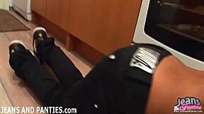 Neighbors rip tight jeans miniskirt off tiny milf wife exposing huge ass