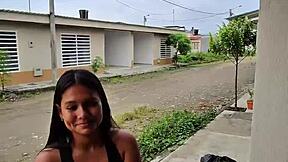 after the party this cute colombian flashes her natural tits waits for uber i convince her to my dorm for licks and more