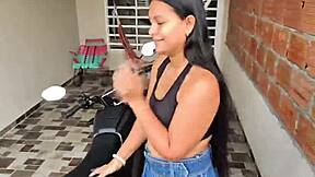 after the party this cute colombian flashes her natural tits waits for uber i convince her to my dorm for licks and more