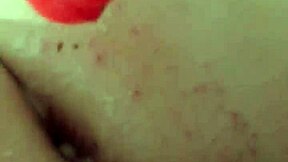 Chubby brunette gapes ass wide on massive rainbow dildo creampie