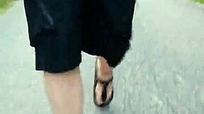 morning stroll in nylons and birkenstocks shows off my sexy feet