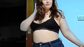 cute chubby colombian brunette rides small cock cowgirl in bedroom pov