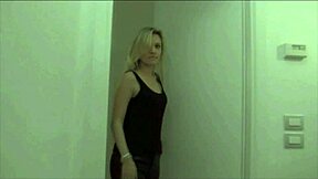 Blonde struts in tight leather pants craving kinky bedroom fun