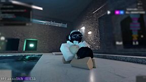 Bent over shy big ass girl roughly fucked doggystyle by pool