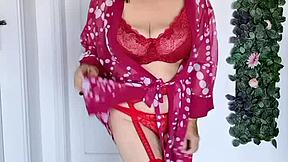 mariaold's huge natural tits mesmerize in groovy red stockings glow