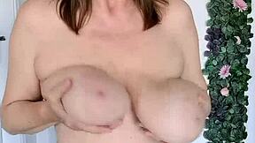 mariaold's huge natural tits mesmerize in groovy red stockings glow