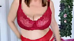 mariaold's huge natural tits mesmerize in groovy red stockings glow