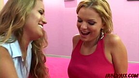 Daisy Licks Cassie's Pussy in Missionary Strapon Ride