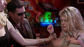 blonde domme binds and humiliates slut for public hardcore sucking