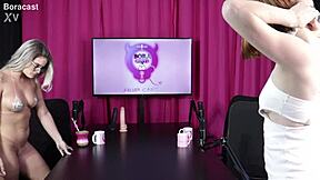 blonde brazilian and fiery redhead strip sheer lingerie for bisexual tantric massage turning into group lesbian swingers sex