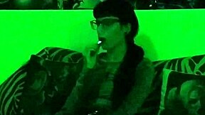 Beth Kinky Goth Domina's Seductive Smoke in Eerie Green Light