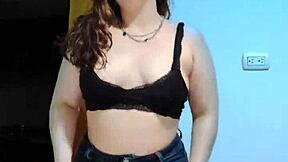 cute chubby colombian brunette rides small cock cowgirl in bedroom pov