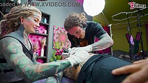 yo tattooed hottie joins big dick foursome for sloppy anal n cumshots hey