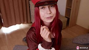 ohh slutty redhead toffina moans sucking dildo deep on bed