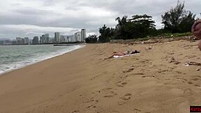 Crazy Hottie Flashes Tits on Beach and Lets Stranger Cum All Over Them!