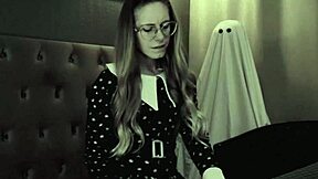 wednesday addams cosplay blonde rides cock moaning her tight pussy sounds