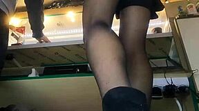 sexy milf long legs big pussy lips upskirt flashes in mini skirt