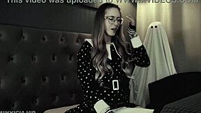 wednesday addams cosplay blonde rides cock moaning her tight pussy sounds