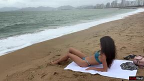 Crazy Hottie Flashes Tits on Beach and Lets Stranger Cum All Over Them!