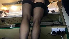 sexy milf long legs big pussy lips upskirt flashes in mini skirt