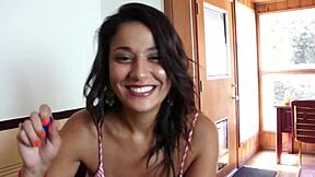 Latina mommy whore bent over bed fucked doggystyle deepthroat in fishnets heels