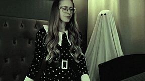 wednesday addams cosplay blonde rides cock moaning her tight pussy sounds