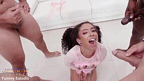 Cute 18+ Brazilian ariella ferraz takes double anal from four bbc monsters gapes drinks piss cum cocktail