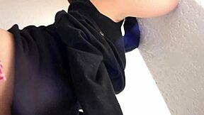 Japanese Milf Model's Huge Tits Tease Apartment Hallway