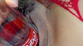 wet emo latina pussy squirts hard on coca cola bottle creampie