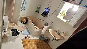 Brother's Spy Cam Catches Blonde Sis Dildoing Pussy in Bath