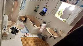 Brother's Spy Cam Catches Blonde Sis Dildoing Pussy in Bath