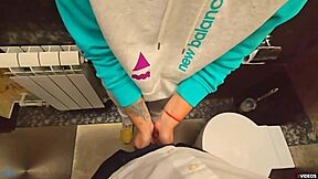 teacher fills my wet panties with cum in school toilet! 💦🚽