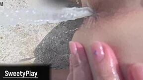 Chubby wife does outdoor anal milk enema creampie right on the beach