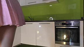 super hot petite skinny blonde wife bored in kitchen drops white panties shows legs heels