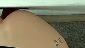 Blonde petite slut deepthroats then fucks random cock through gloryhole booth