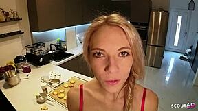 German Slim Blonde Glasses Girl Fucks POV Raw for Christmas Cum