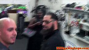 pawnshop lady bends over for close-up cocksucking then hidden cam doggystyle pounding