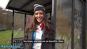 big tits air hostess coco bae blows then rides cock outdoors pov