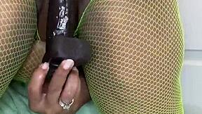 59 year old milf stuffs thick chocolate dildo deep