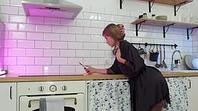 skye young's tight ass takes anal vibe in kitchen, sheer tease