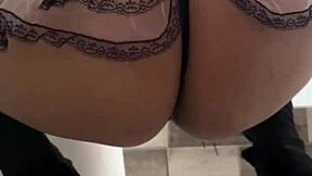 stepsis in lingerie bends over while cleaning, you watching?