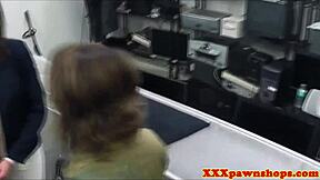 pawnshop lady bends over for close-up cocksucking then hidden cam doggystyle pounding