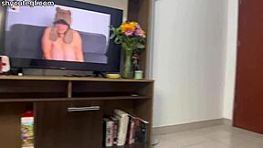 Chubby bbw milf Isabelle Myers strokes stepson's cock dirty talking