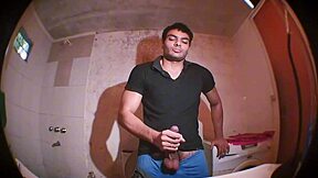 Argentinian Hottie Masturbates Monster Cock Close-Up in Bathroom Fisheye Lens Finish Like Facial Cumshot