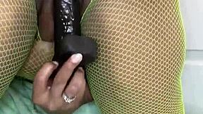 59 year old milf stuffs thick chocolate dildo deep