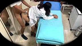 Hidden Hospital Cam Captures Sexy Latina Babe's Bent-Over Doggystyle Orgasm