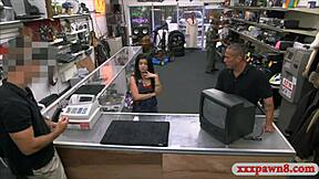 hot latina's throat stuffed by pawnshop owner's massive cock on hidden cam