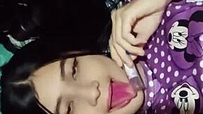 hey, horny latina neighbor walks in catching white guy jerking off on bed